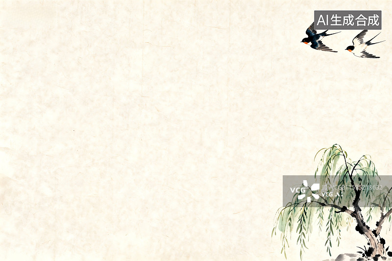 【AI数字艺术】传统中国画中的燕子与柳树图片素材