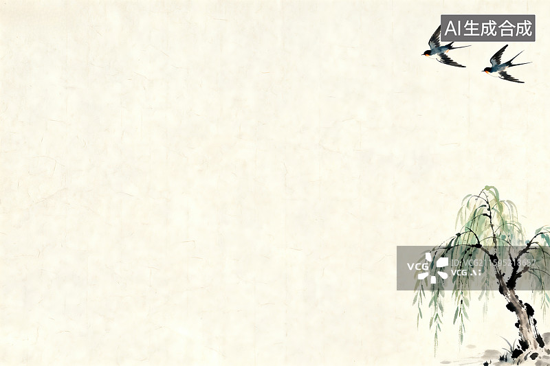 【AI数字艺术】传统中国画中的燕子与柳树图片素材