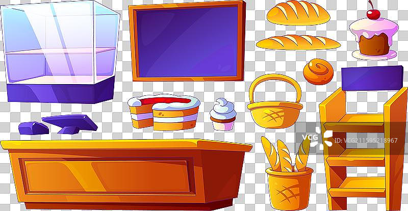 面包店的室内家具和产品图片素材