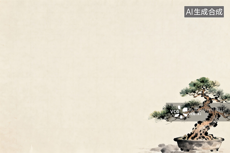 【AI数字艺术】中式水墨风格的盆景松树图片素材