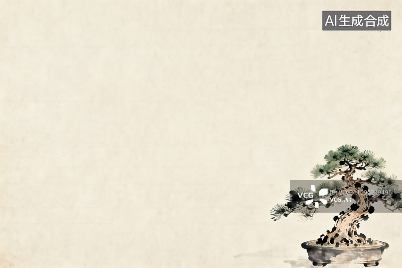 【AI数字艺术】中式水墨风格的盆景松树图片素材