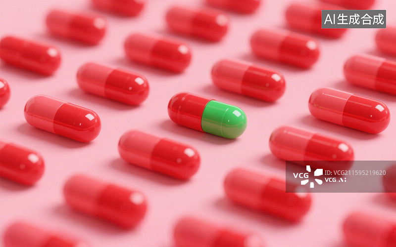 【AI数字艺术】3D三维粉色背景红色胶囊药丸阵列图片素材