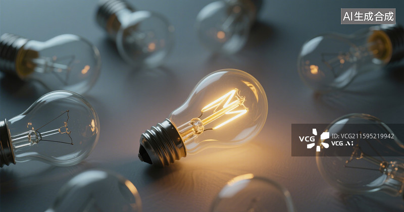 【AI数字艺术】灰色背景灯泡阵列亮起的灯泡创意图片素材