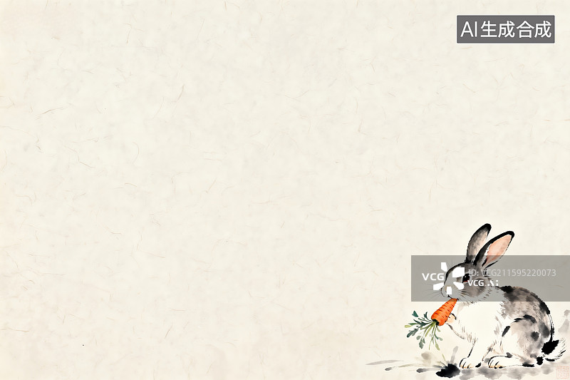 【AI数字艺术】水墨风格的可爱兔子与胡萝卜图片素材