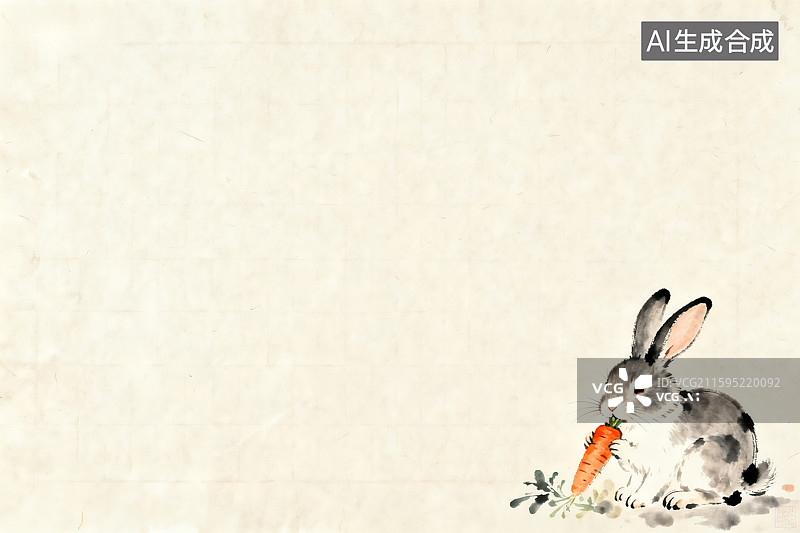 【AI数字艺术】水墨风格的可爱兔子与胡萝卜图片素材