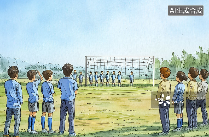 【AI数字艺术】校园操场上踢足球的学生图片素材