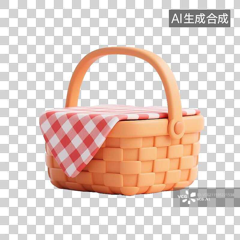 【AI数字艺术】3D卡通露营野餐篮图片素材