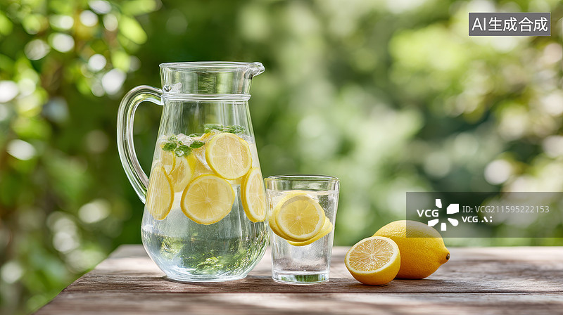 【AI数字艺术】户外桌上的柠檬饮水图片素材