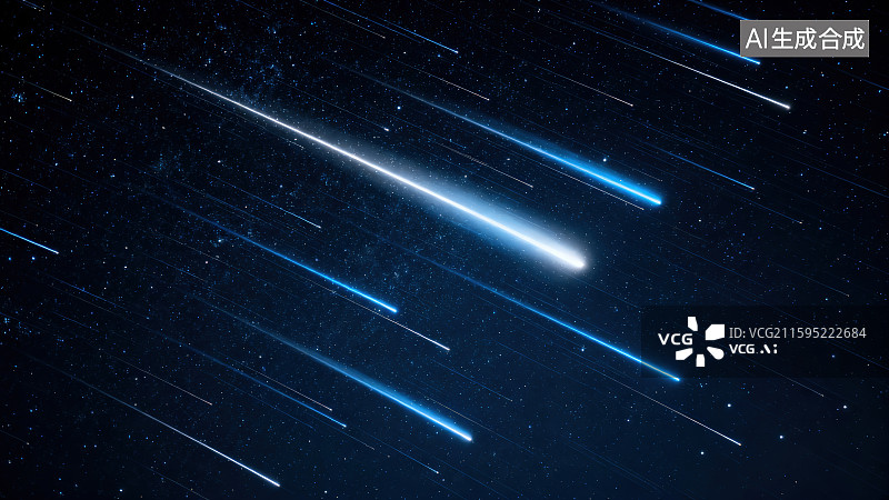 【AI数字艺术】夜晚天空中划过的流星雨背景图片素材