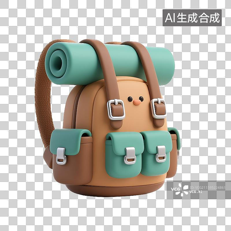 【AI数字艺术】3D卡通棕色露营背包图片素材