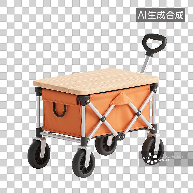 【AI数字艺术】3D卡通橙色露营推车元素图片素材