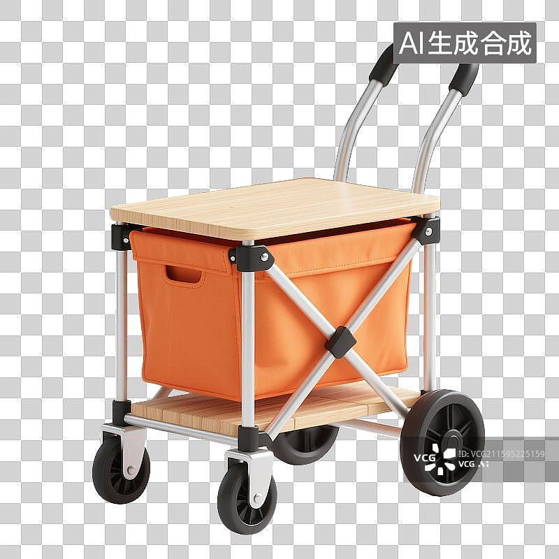 【AI数字艺术】3D卡通橙色露营推车元素图片素材