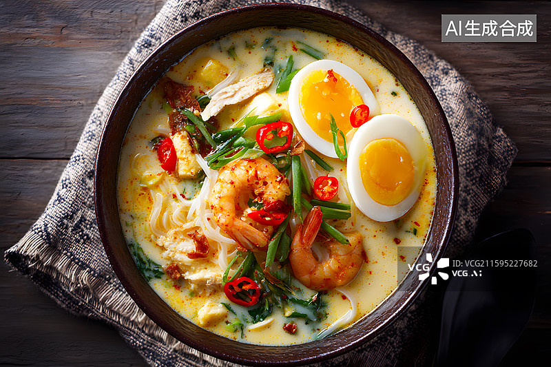 【AI数字艺术】一碗美味的虾仁鸡蛋面图片素材