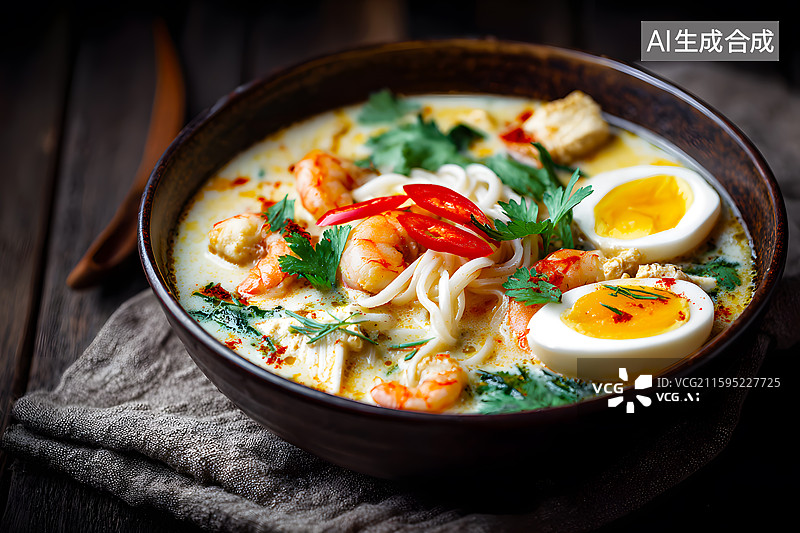 【AI数字艺术】一碗美味的虾仁鸡蛋面图片素材