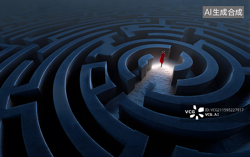 【AI数字艺术】一个人独自在迷宫中图片素材