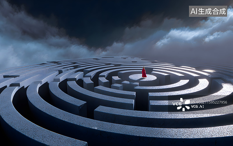 【AI数字艺术】一个人独自在迷宫中图片素材