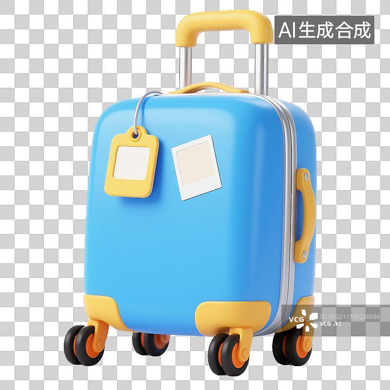 【AI数字艺术】3D卡通蓝黄标签照片行李箱图片素材