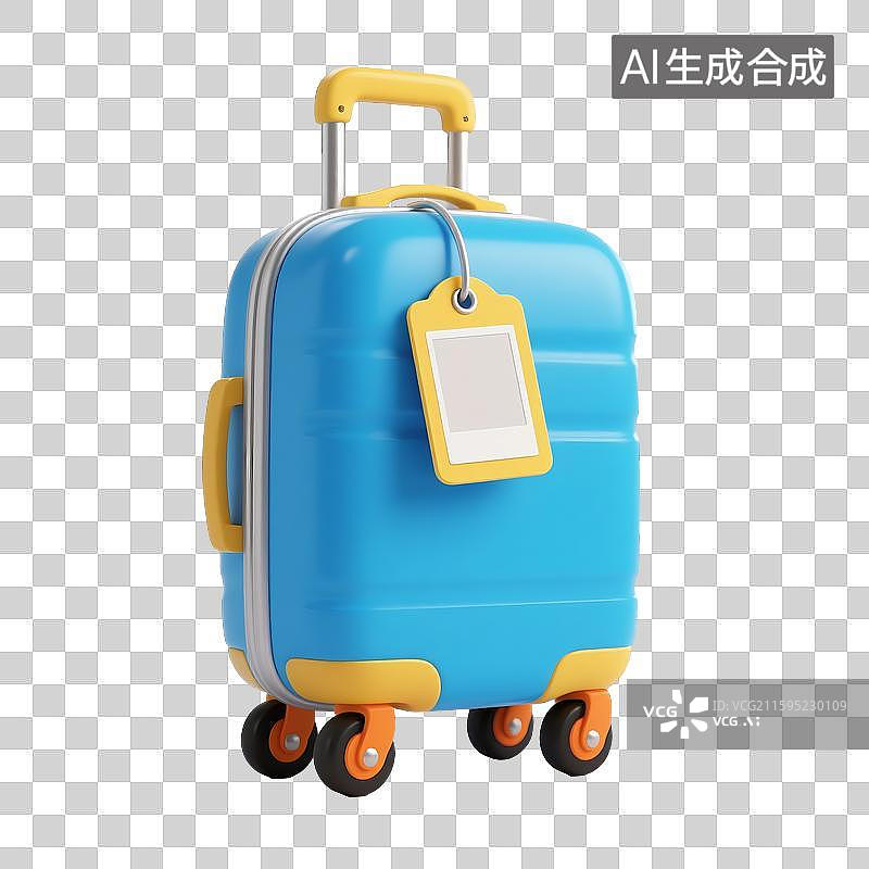 【AI数字艺术】3D卡通蓝黄标签照片行李箱图片素材