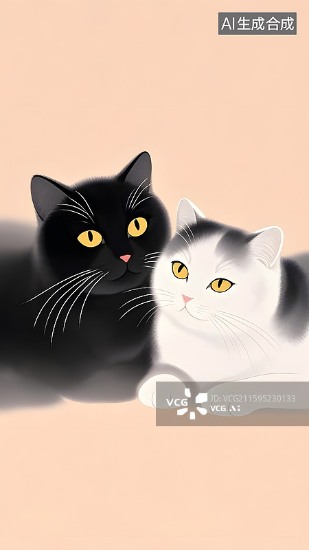 【AI数字艺术】黑白猫咪与幼崽,幼崽,插画图片素材
