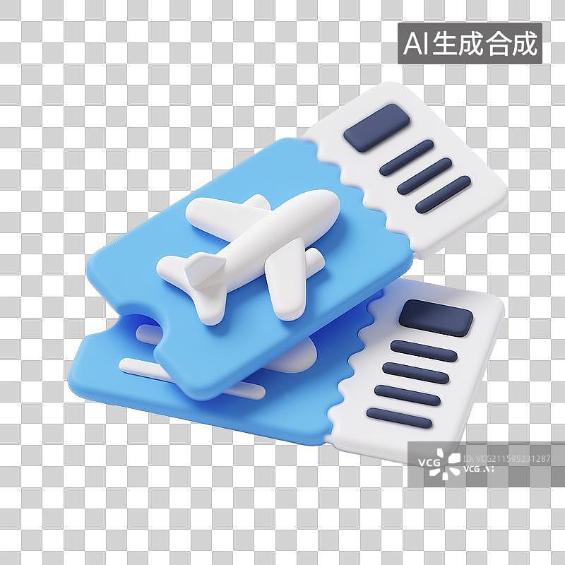 【AI数字艺术】3D卡通蓝白机票图片素材