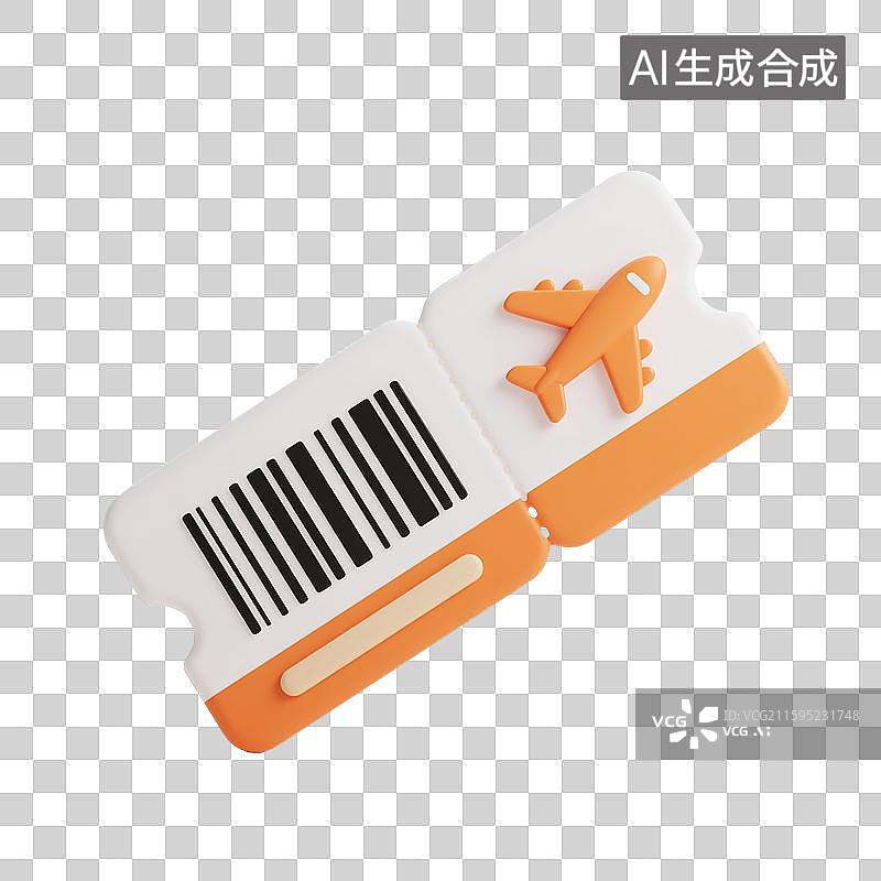 【AI数字艺术】3D 卡通橙白机票图片素材