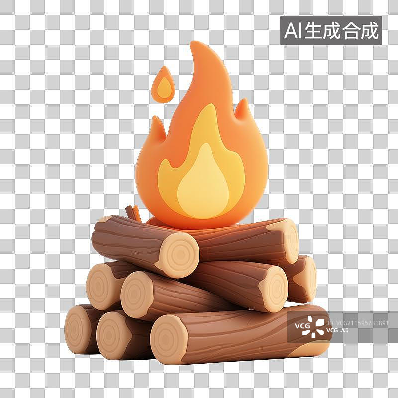 【AI数字艺术】3D卡通橙棕露营篝火图片素材