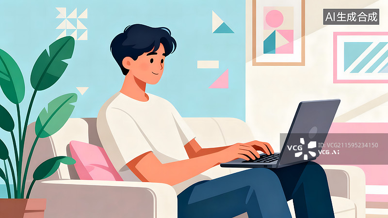 【AI数字艺术】职场人员线上会议办公扁平风插画图片素材
