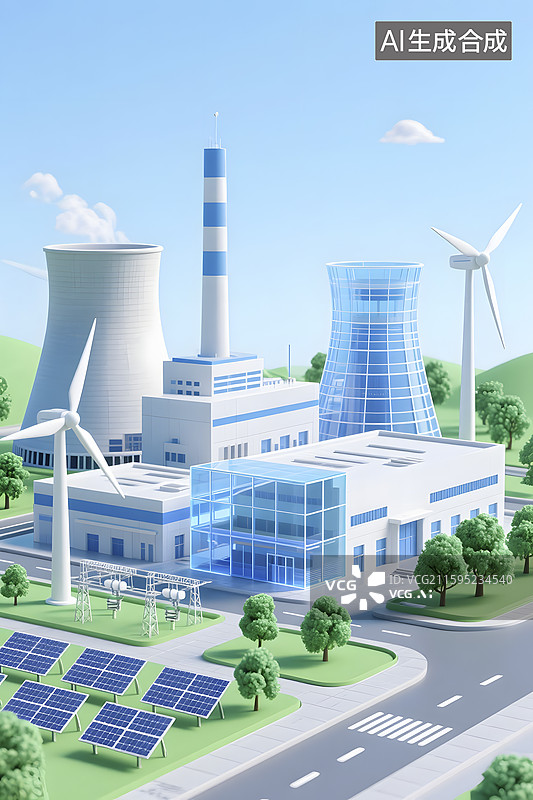【AI数字艺术】新能源发电发电厂热能发电图片素材