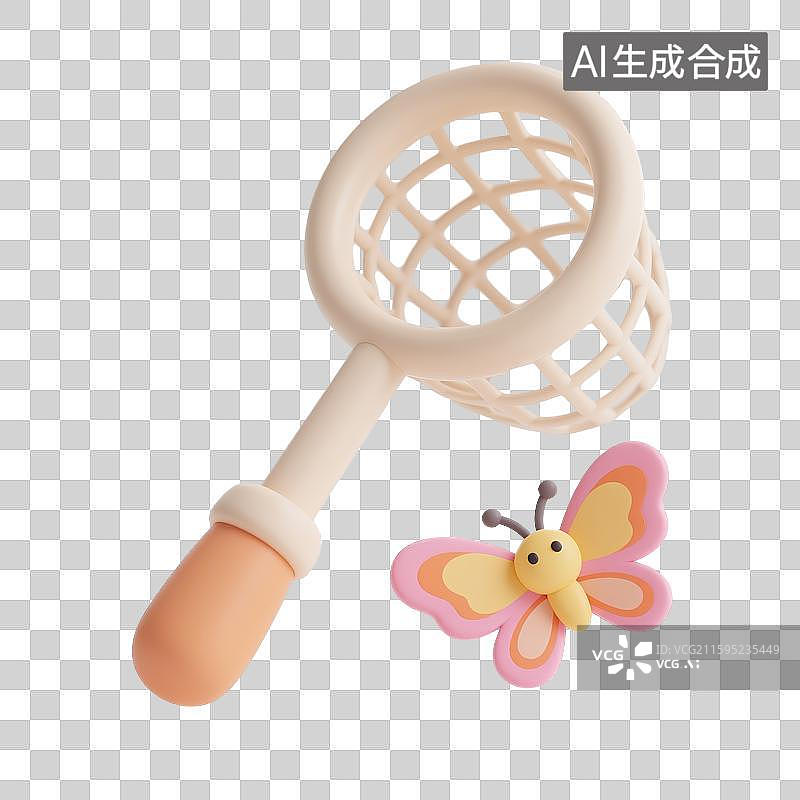 【AI数字艺术】3D卡通捕虫网与蝴蝶图片素材