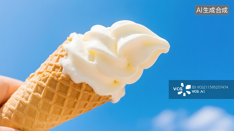 【AI数字艺术】夏季蓝天下的甜筒冰激淋图片素材