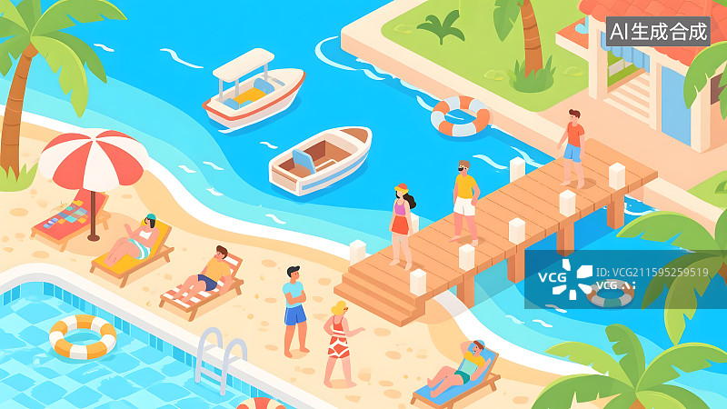 【AI数字艺术】夏日海滩度假场景图片素材