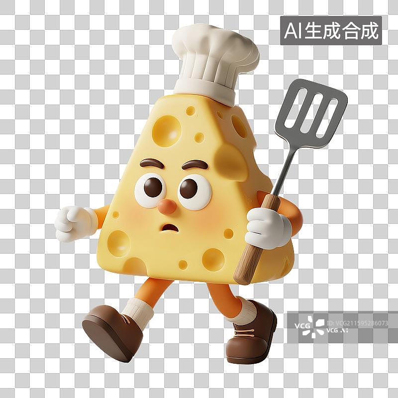 【AI数字艺术】3D渲染，卡通拟人厨师奶酪，奶酪，芝士，奶制品，烘焙原材料，促销，免抠元素图片素材