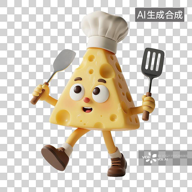 【AI数字艺术】3D渲染，卡通拟人厨师奶酪，奶酪，芝士，奶制品，烘焙原材料，促销，免抠元素图片素材
