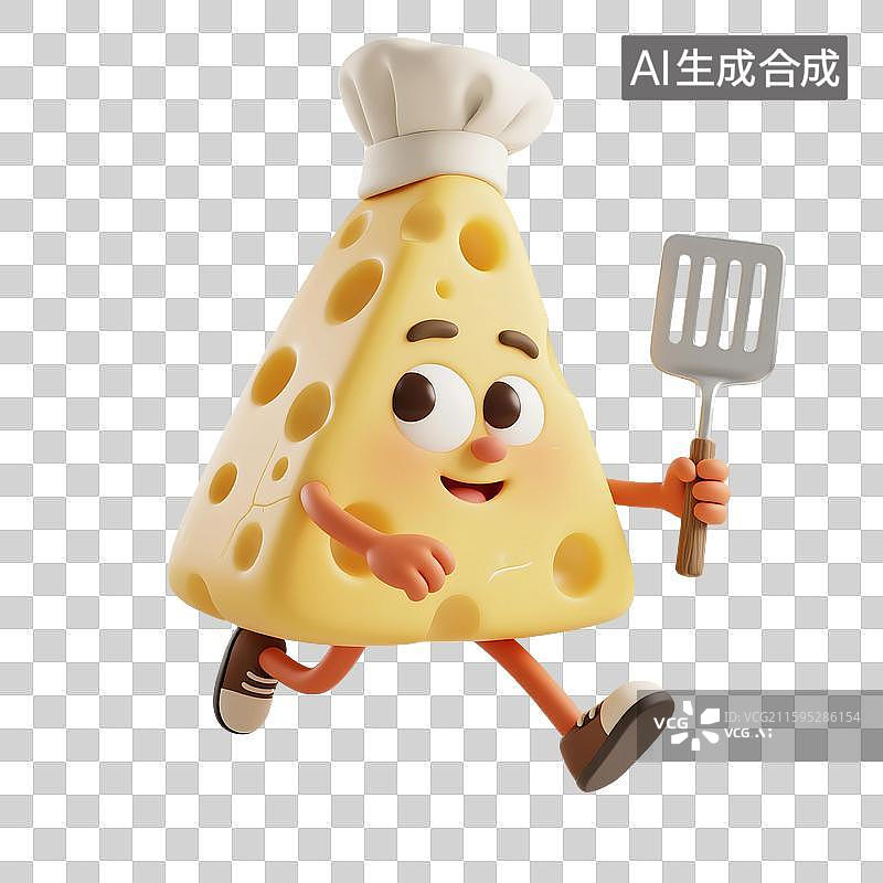 【AI数字艺术】3D渲染，卡通拟人厨师奶酪，奶酪，芝士，奶制品，烘焙原材料，促销，免抠元素图片素材
