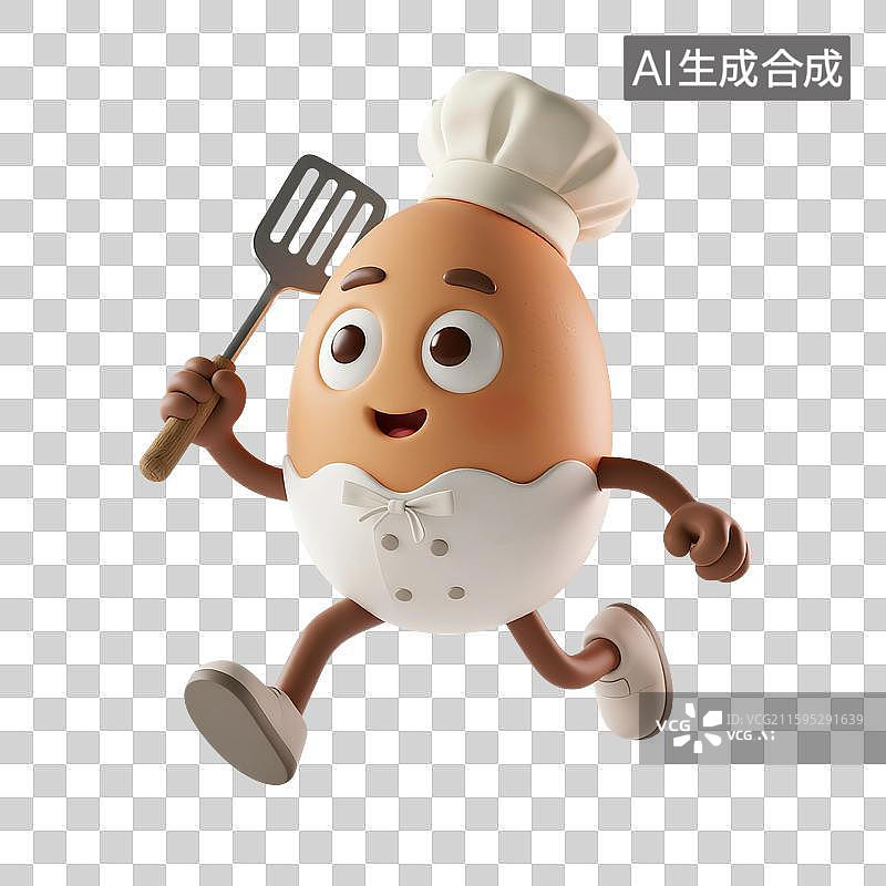 【AI数字艺术】3D渲染，拟人的鸡蛋戴着厨师帽，卡通鸡蛋，食材，免抠元素图片素材