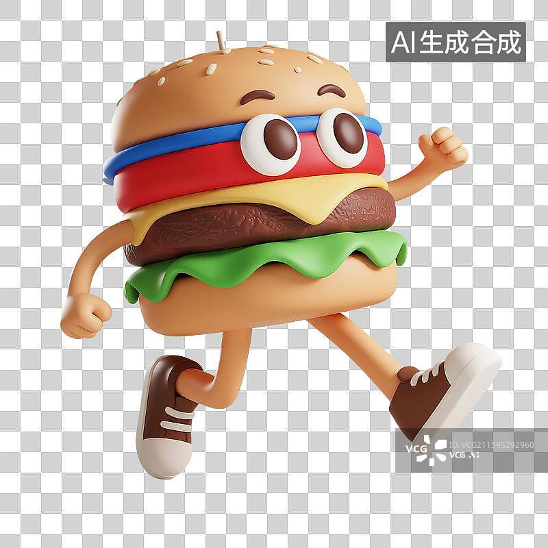 【AI数字艺术】3D渲染，一个汉堡，芝士汉堡，卡通拟人汉堡包，卡通快餐美食免抠元素图片素材