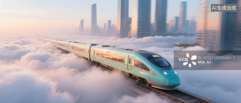 【AI数字艺术】未来风格城市空中列车图片素材