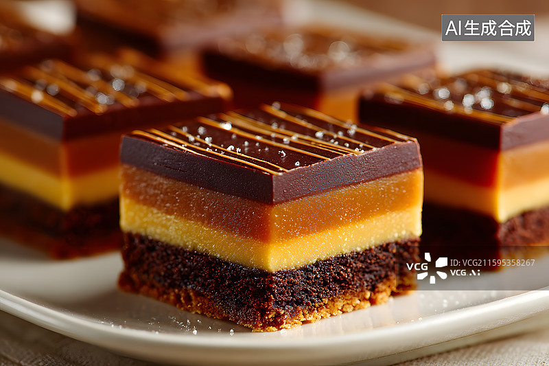 【AI数字艺术】三层巧克力蛋糕特写展示图片素材