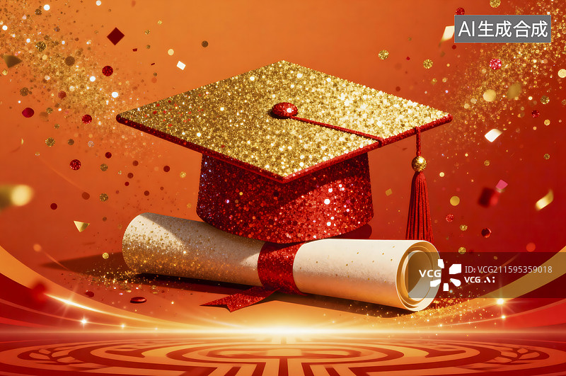 【AI数字艺术】毕业帽与文凭象征学业成就图片素材