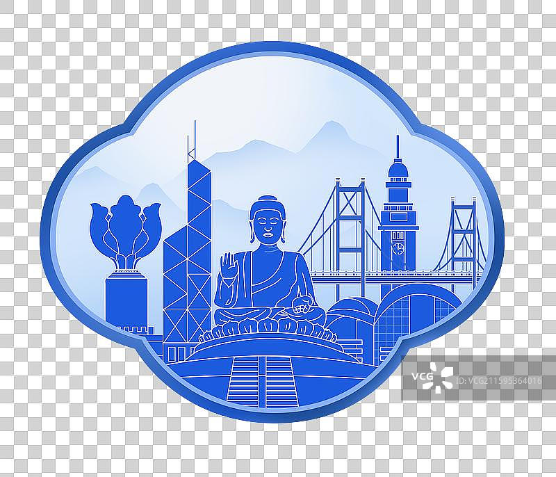 香港蓝色青花瓷古典山水画淡雅山峰窗户图片素材