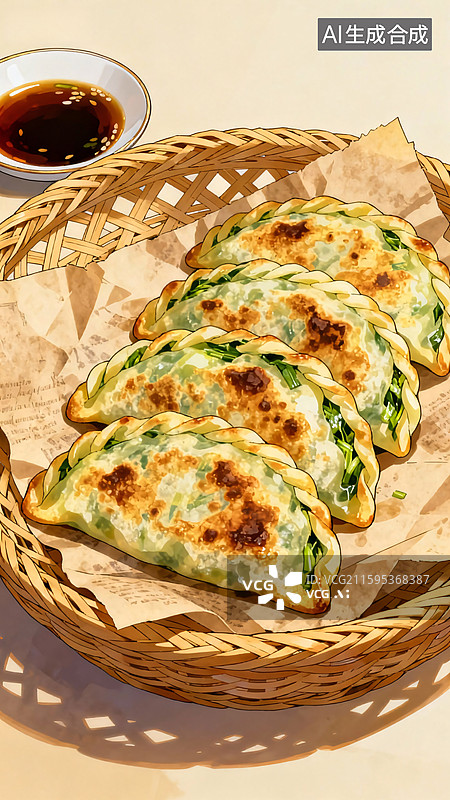【AI数字艺术】金黄酥脆韭菜盒子图片素材