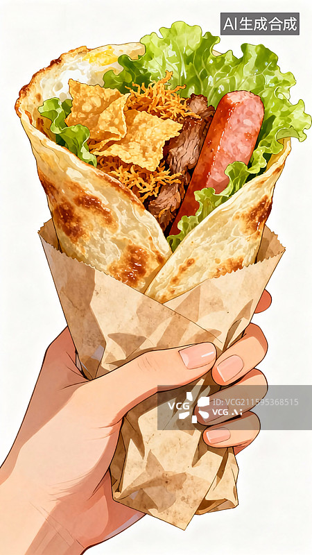 【AI数字艺术】手拿美味鸡蛋灌饼图片素材