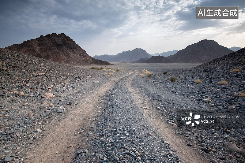【AI数字艺术】荒漠中的车辙痕迹图片素材