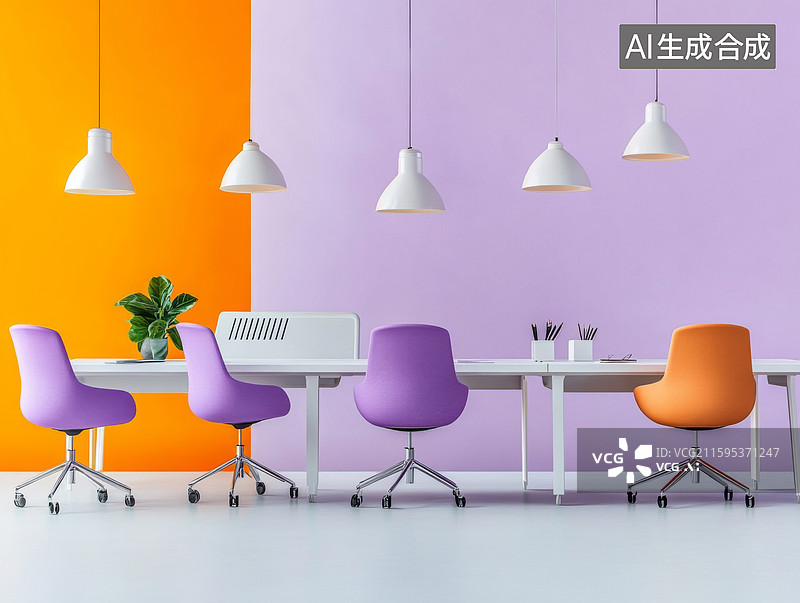 【AI数字艺术】色彩缤纷的现代办公空间图片素材