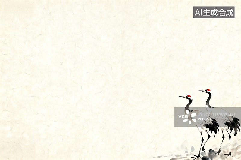 【AI数字艺术】传统中国画中两只仙鹤图片素材