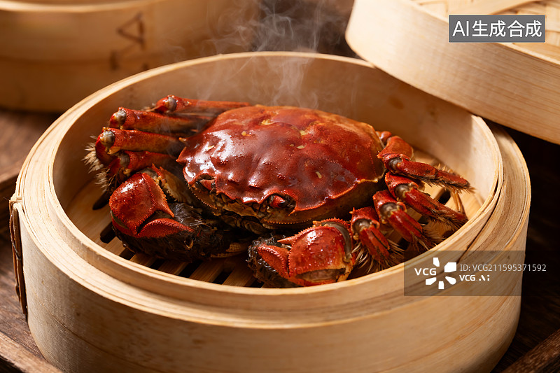 【AI数字艺术】竹蒸笼里的清蒸大闸蟹图片素材