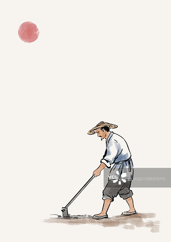 中国风新中式古风古典传统文化乡村生活古人古代古时候历史国学经典诗情画意耕地劳作插画图片素材