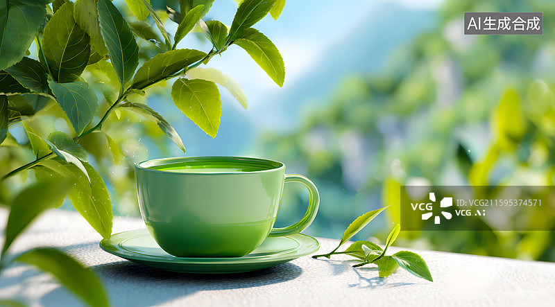 【AI数字艺术】桌面上放着一杯茶图片素材