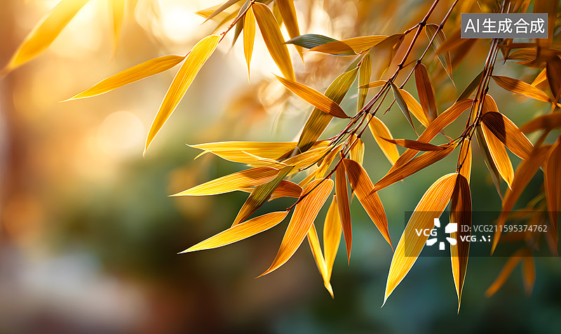 【AI数字艺术】金黄的竹叶背景图片素材