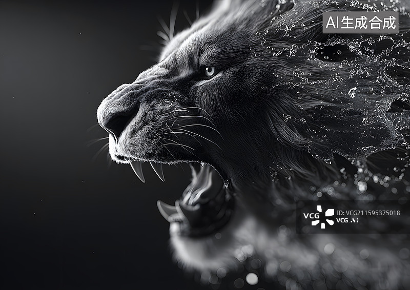 【AI数字艺术】黑白风格雄狮头图片素材